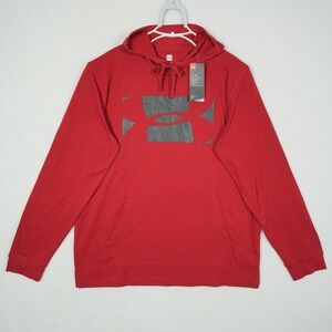 Under‎ Armour Men's Red Heatgear Hoodie Sweatshirt Large Logo Athletic